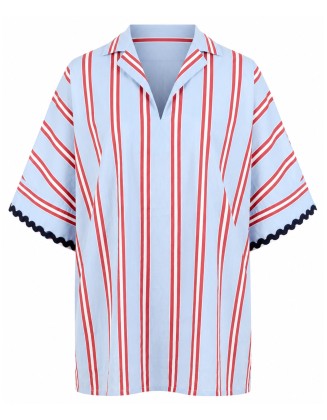 Light Blue Striped Notched Collar Shirt
