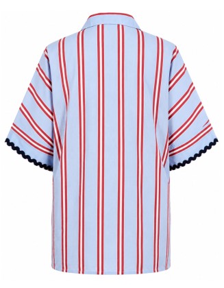 Light Blue Striped Notched Collar Shirt