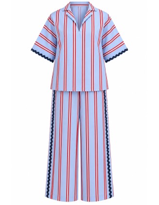 Striped Shirt with Wide-Leg Pants Co-Ord Set