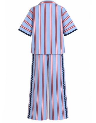 Striped Shirt with Wide-Leg Pants Co-Ord Set