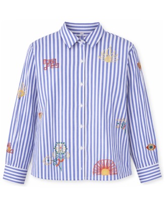 Blue Embroidered Stripe Shirt