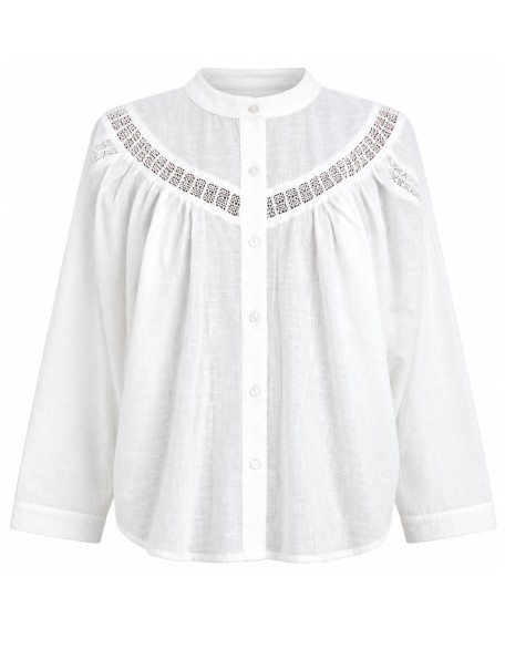 White Shirt with Lace Yoke Detail