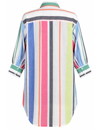 Multicolor Striped Cotton Long Shirt with Embroidered Crab Pocket