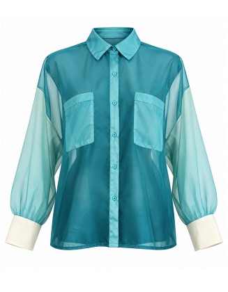 Shirt with Contrast Ivory Cuffs and Dual Chest Pockets