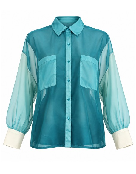 Shirt with Contrast Ivory Cuffs and Dual Chest Pockets