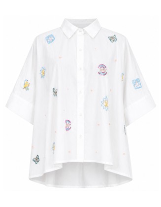 Embroidered Poplin  Oversized Short Sleeve Shirt