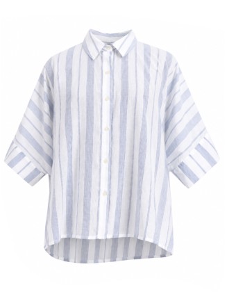 White and Blue Striped Relaxed Shirt