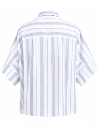 White and Blue Striped Relaxed Shirt