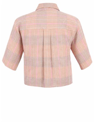 Embroidered Check Tie-Neck Crop Top