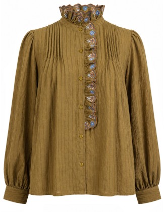 Olive Embroidered Ruffle Collar Blouse