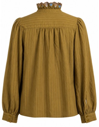Olive Embroidered Ruffle Collar Blouse