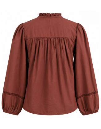 Rust Brown Embroidered Blouse with Pintuck Details