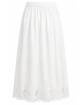 White Floral Lace Hem Midi Skirt