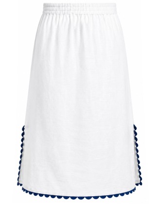 Blue Floral Embroidered  Drawstring Skirt