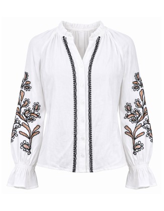 Floral Embodery White Top