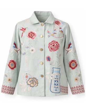 Sage Embroidered Button Jacket
