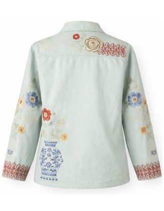 Sage Embroidered Button Jacket