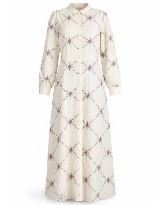 Floral Embroidered Maxi Shirt Dress