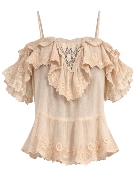 Lace Insert Tiered Ruffle Top