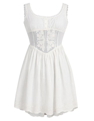 Lace Insert White Short Dress