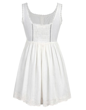 Lace Insert White Short Dress