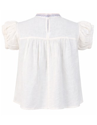 Embroidered High-Neck Puff-Sleeve Blouse