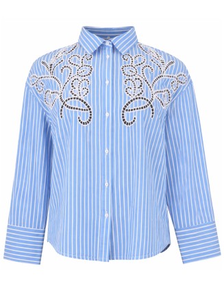 Blue Stripe Lace Yoke  Button-Down Shirt