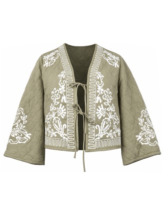 Olive Embroidered Quilted Jacket