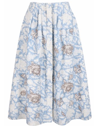 Blue Floral Printed Midi Skirt