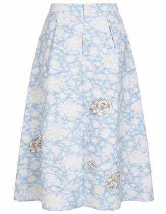 Blue Floral Printed Midi Skirt