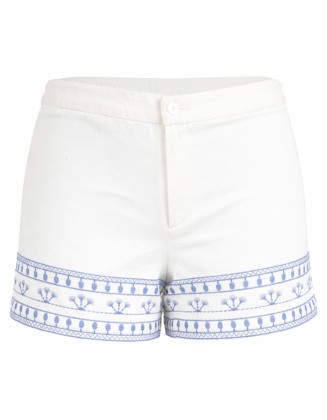 Shorts with Blue  Embroidered Border