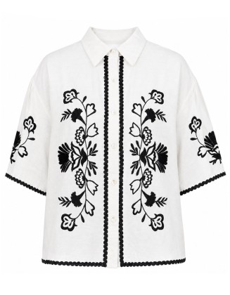 Black & White Floral  Embroidered Shirt