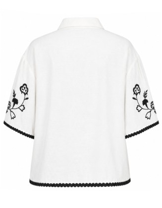 Black & White Floral  Embroidered Shirt
