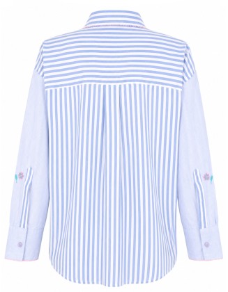 Light Blue Embroidered Stripe Oversized Shirt