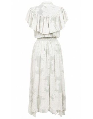 White Floral Embroidered Ruffle Dress