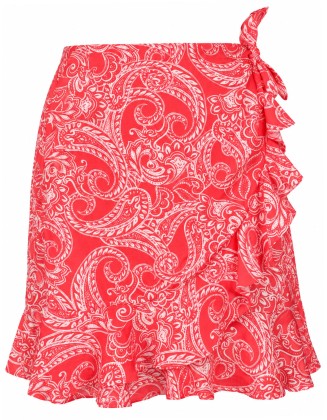 Paisley Print Wrap Skirt with Ruffle