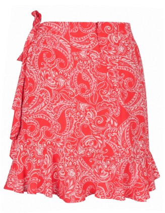 Paisley Print Wrap Skirt with Ruffle