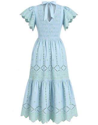 Blue Eyelet Embroidered Maxi Dress