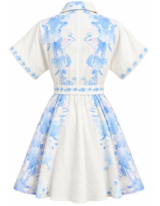 Floral Print Belted  Button-Down Midi Shirt Dress