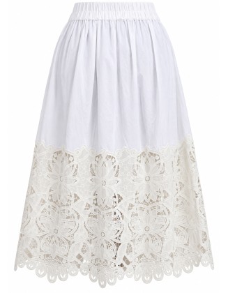 White Skirt with Floral Lace Hem