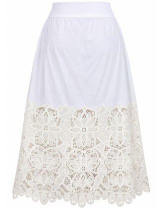 White Skirt with Floral Lace Hem