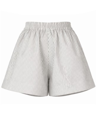 Stripe Cotton Shorts with Butterfly Embroidery