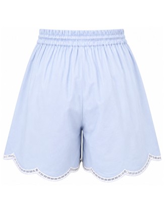 Blue Embroidered Scallop Shorts