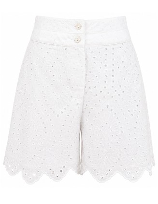 High-Waisted Shorts with Scalloped Hem