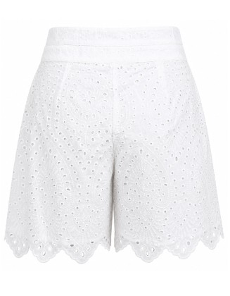 High-Waisted Shorts with Scalloped Hem