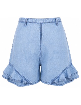 Light Wash Ruffle Denim Shorts