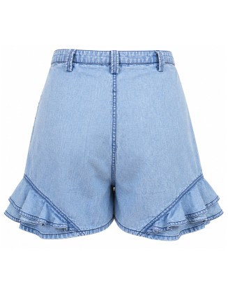 Light Wash Ruffle Denim Shorts