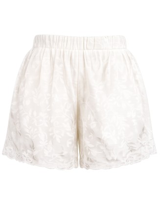 Ivory Floral Jacquard Lace Trim Shorts