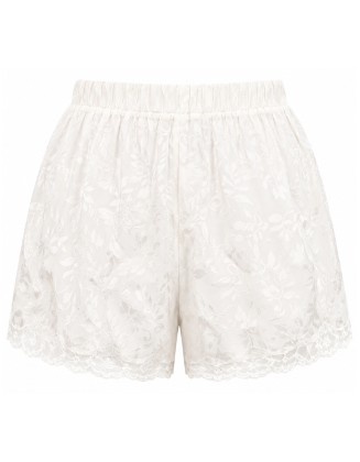Ivory Floral Jacquard Lace Trim Shorts