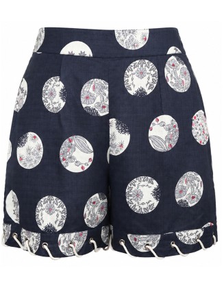 Navy Floral Print Drawstring Shorts
